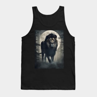 Lion in the Foggy Forest Under the Big Moon Tank Top